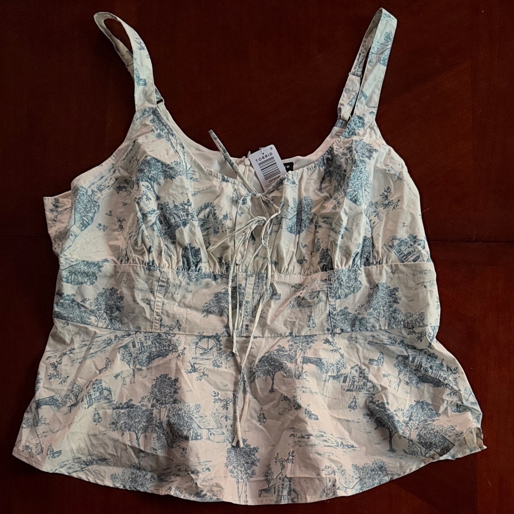 Torrid White and Light Blue Scenic Print Camisole